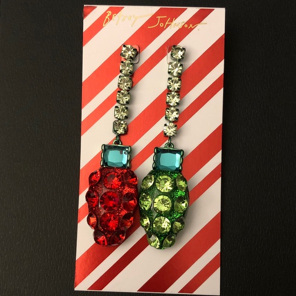 Betsey Johnson Jingle Bell Bling Linear Christmas Light Mismatch Drop Earrings - Picture 2 of 14